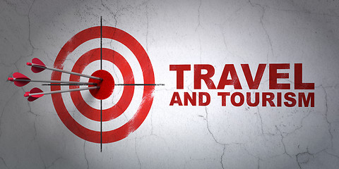 Image showing Vacation concept: target and Travel And Tourism on wall background