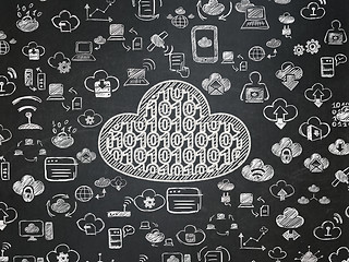 Image showing Cloud networking concept: Cloud With Code on School board background