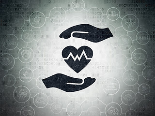 Image showing Insurance concept: Heart And Palm on Digital Data Paper background