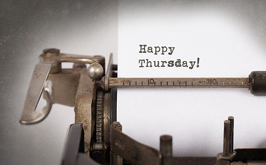 Image showing Vintage typewriter close-up - Happy Thursday