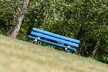 Image showing Blue bench in a public park