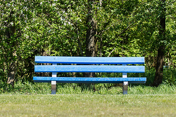 Image showing Blue bench in a public park