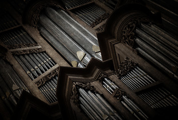 Image showing Creepy image of an old pipe organ