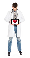 Image showing Doctor holding tablet - Red heart