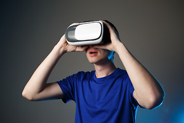 Image showing Man wearing virtual reality goggles.