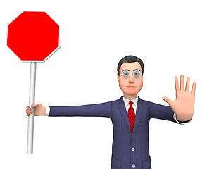 Image showing Stop Sign Shows Business Person And Commercial 3d Rendering