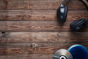 Image showing top view of music cd player equipment on wooden desk