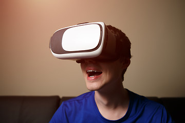 Image showing Man wearing virtual reality goggles.