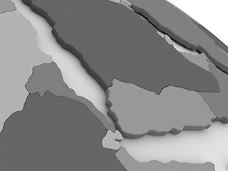 Image showing Yemen, Eritrea and Djibouti on grey 3D map