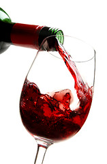 Image showing Red wine pouring into wine glass