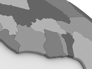 Image showing Ivory Coast, Ghana and Burkina Faso on grey 3D map