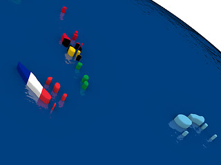 Image showing New Caledonia, Fiji and Vanuatu on 3D map with flags