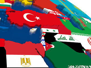 Image showing Middle East on 3D map with flags