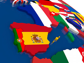 Image showing Spain and Portugal on 3D map with flags