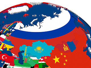 Image showing Russia on 3D map with flags