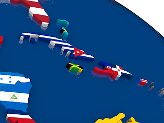 Image showing North Caribbean on 3D map with flags