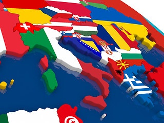 Image showing Italy on 3D map with flags