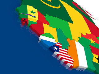 Image showing Liberia, Sierra Leone and Guinea on 3D map with flags