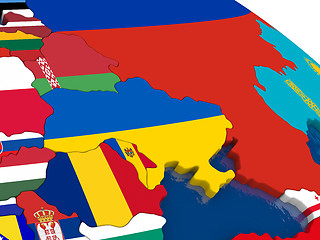 Image showing Ukraine on 3D map with flags