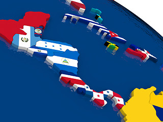 Image showing Central America on 3D map with flags