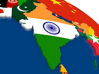 Image showing India on 3D map with flags