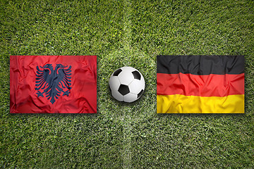 Image showing Albania vs. Germany flags on soccer field