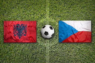 Image showing Albania vs. Czech Republic flags on soccer field