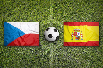 Image showing Czech Republic vs. Spain flags on soccer field