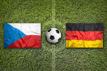 Image showing Czech Republic vs. Germany flags on soccer field