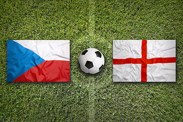 Image showing Czech Republic vs. England flags on soccer field