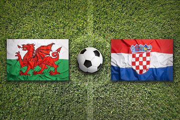 Image showing Wales vs. Croatia flags on soccer field