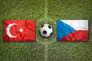 Image showing Turkey vs. Czech Republic flags on soccer field