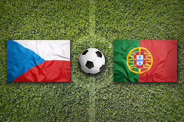 Image showing Czech Republic vs. Portugal flags on soccer field