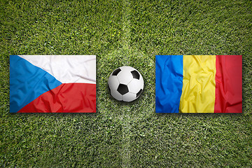 Image showing Czech Republic vs. Romania flags on soccer field