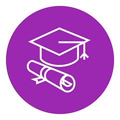 Image showing Graduation cap with paper scroll line icon.