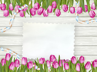 Image showing Beautiful tulips with card. EPS 10