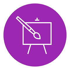 Image showing Easel and paint brush line icon.