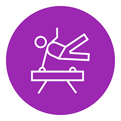 Image showing Gymnast exercising on pommel horse line icon.