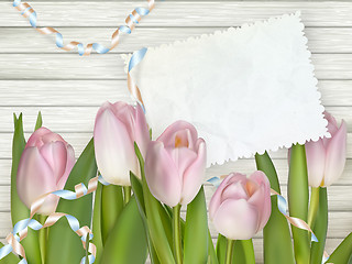 Image showing Old card and fresh tulips. EPS 10