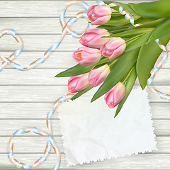 Image showing Bouquet of tulips with an empty card. EPS 10