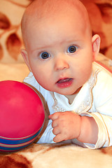 Image showing little baby playing with ball