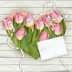 Image showing Tulip flowers on wood background. EPS 10