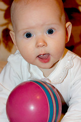 Image showing little baby playing with ball