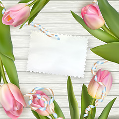 Image showing Tulips lying on a white textured table. EPS 10
