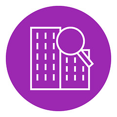 Image showing Condominium and magnifying glass line icon.