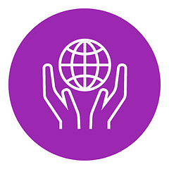 Image showing Two hands holding globe line icon.