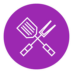 Image showing Kitchen spatula and big fork line icon.