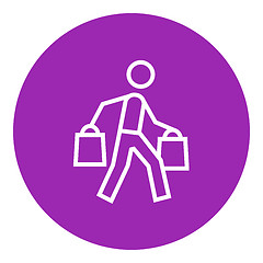 Image showing Man carrying shopping bags line icon.