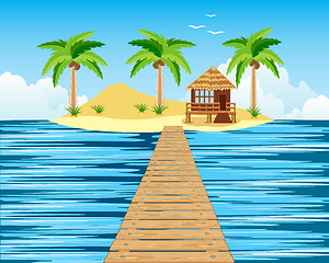 Image showing Wooden bridge to tropical island