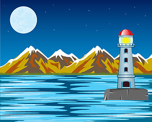 Image showing Vector lighthouse by night